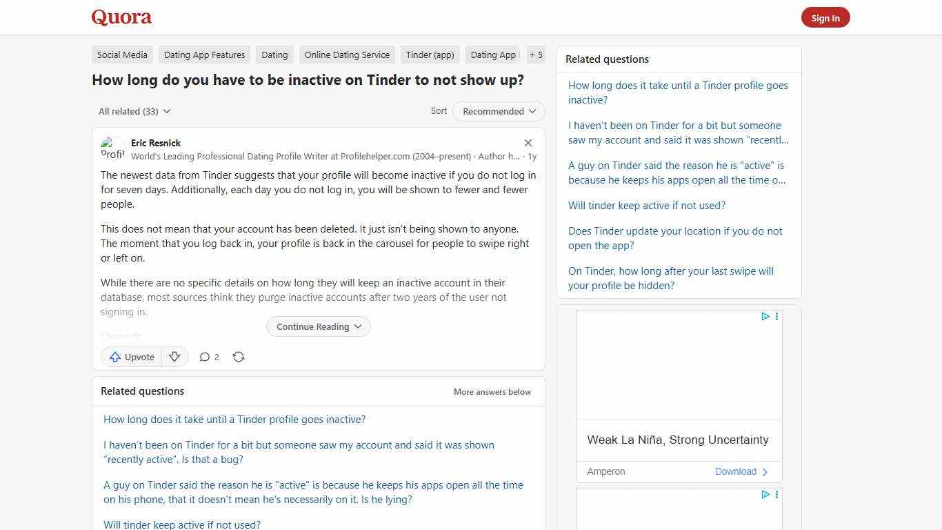 How long do you have to be inactive on Tinder to not show up? - Quora